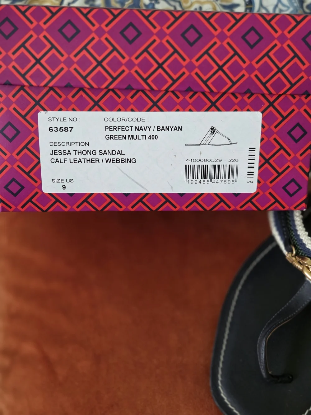 Tory Burch Navy Braided-Trim Chain Thong Sandals